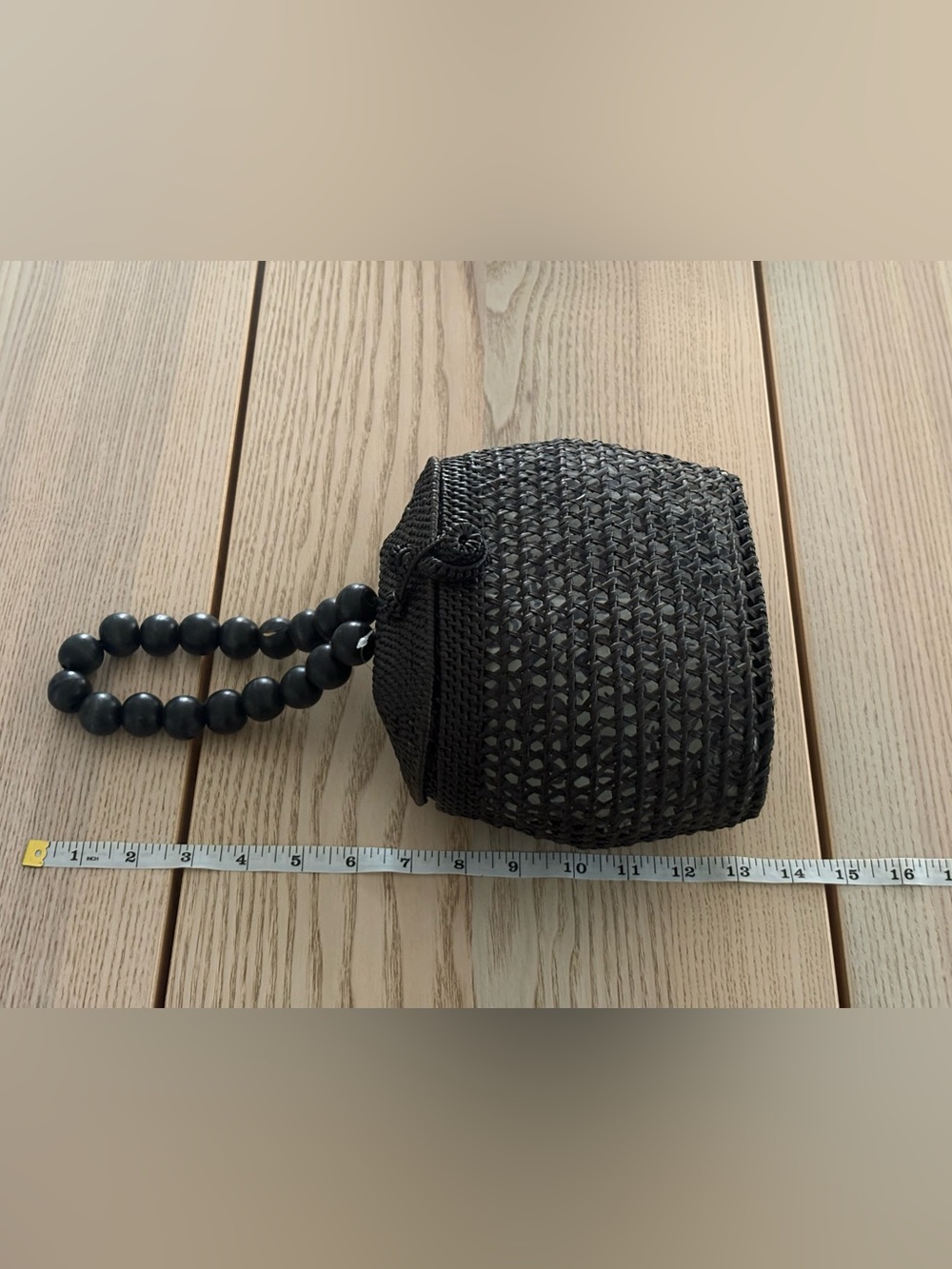 NWT Sold Out Anthro Black 100% Rattan Woven Bead-Handle Tote - Picture 13 of 15